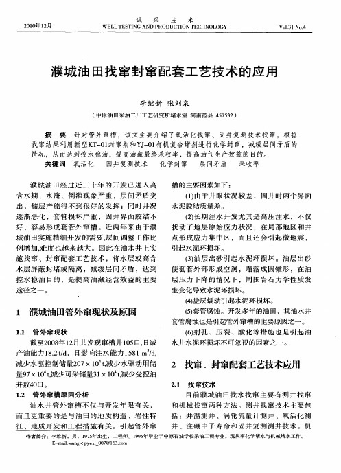 濮城油田找窜封窜配套工艺技术的应用