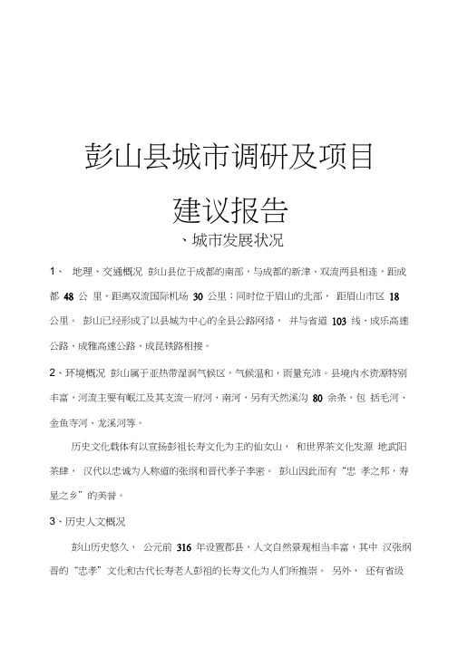 彭山县城市调研及项目建议报告