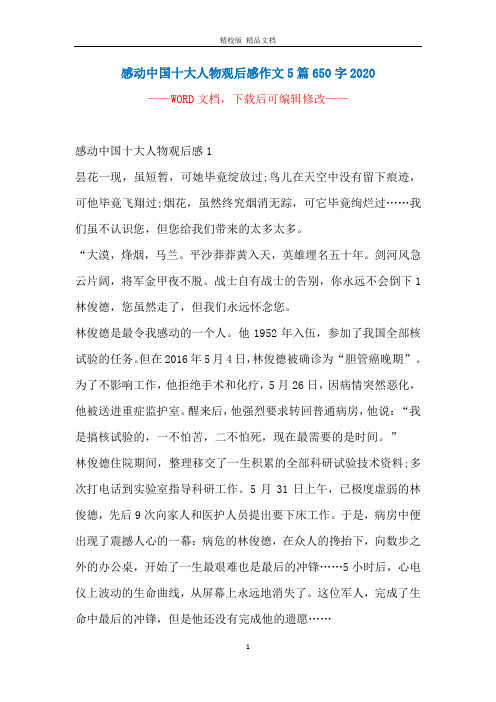 感动中国十大人物观后感作文5篇650字2020