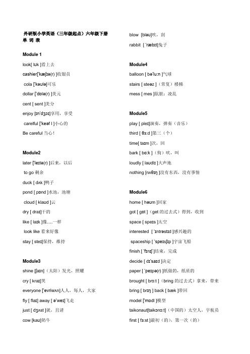 外研版小学英语(三年级起点)六年级下册单词表(带音标)