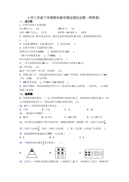 小学三年级下学期期末数学模拟模拟试题(带答案)