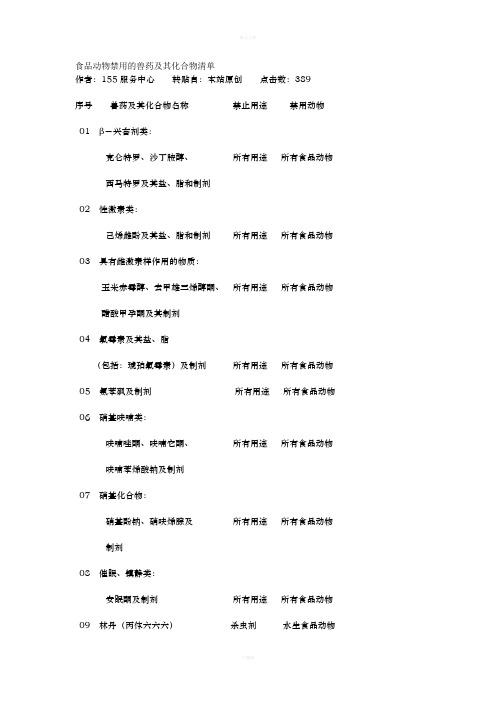 食品动物禁用的兽药及其化合物清单