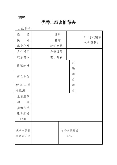 优秀志愿者推荐表(经典实用模板,建议收藏)