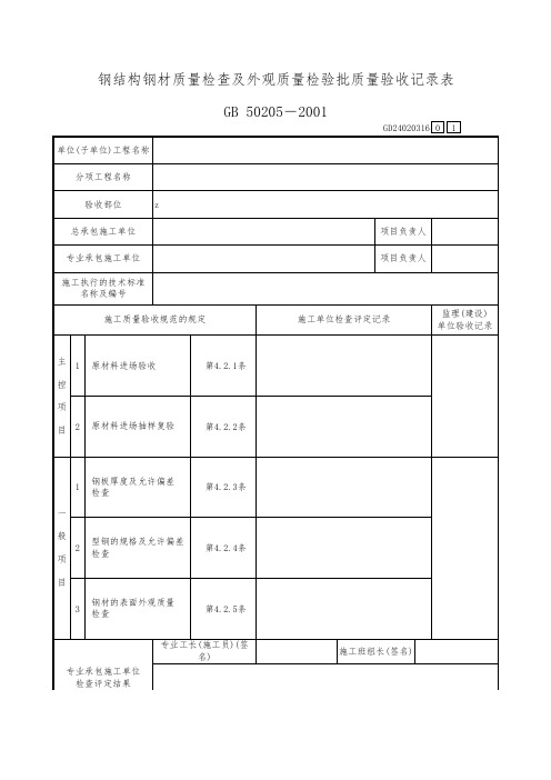 钢结构钢材质量检查及外观质量检验批质量验收记录表