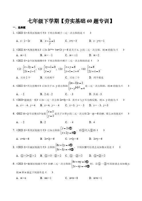 夯实基础60题必刷题专训(第八、九、十章)(人教版)(原卷版)