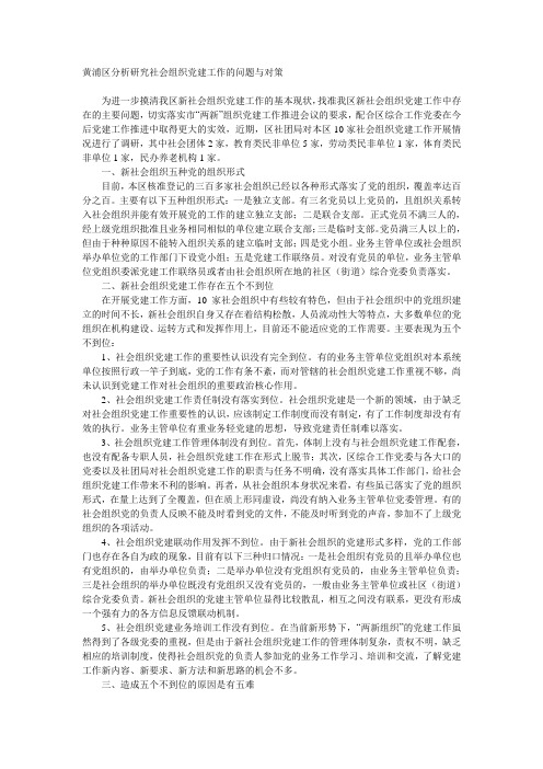 黄浦区分析研究社会组织党建工作的问题与对策