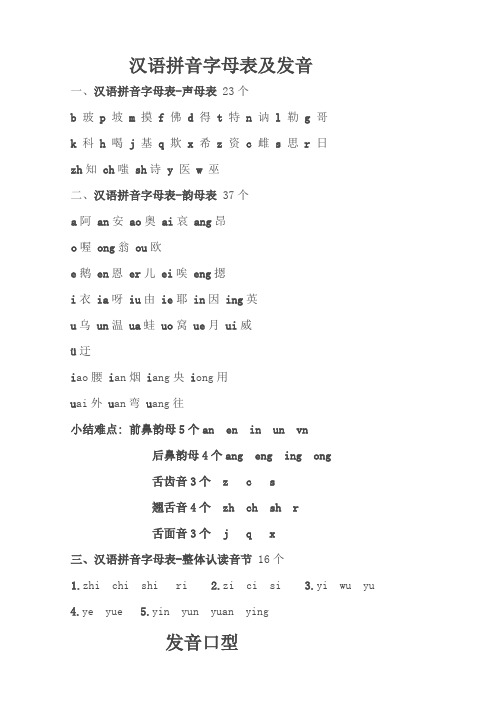 汉语拼音字母表及发音