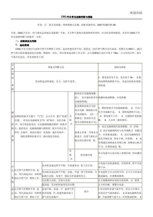 CNG汽车常见故障判断与排除