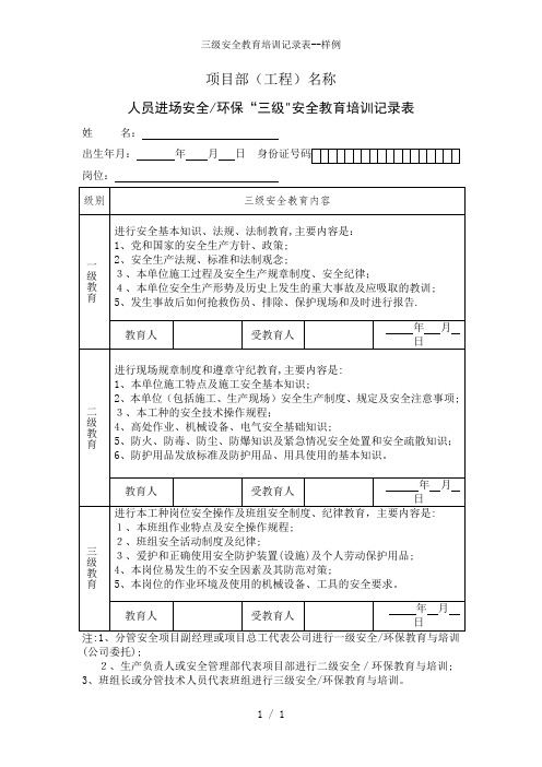 三级安全教育培训记录表--样例