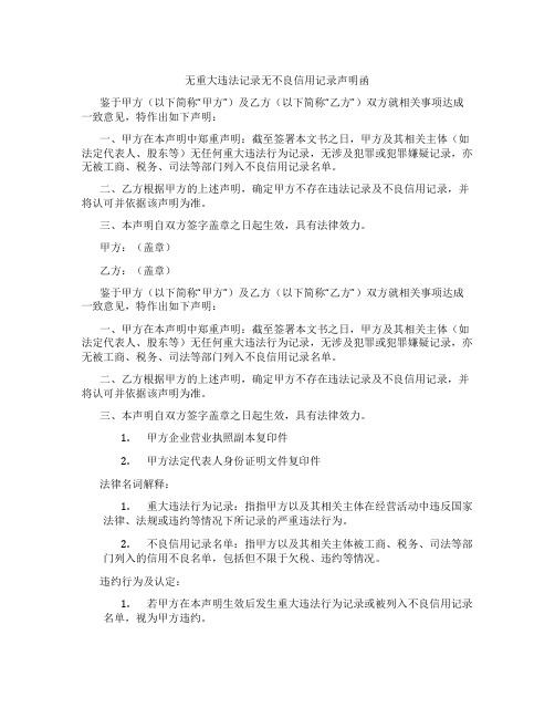 无重大违法记录无不良信用记录声明函