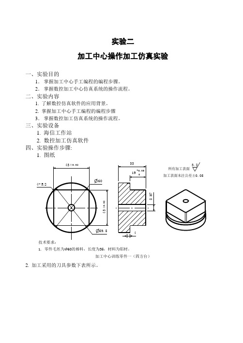 实验二-加工中心操作加工仿真