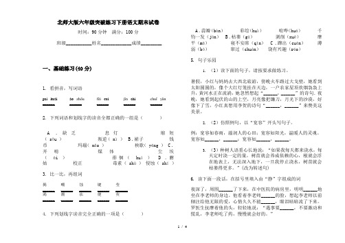 北师大版六年级突破练习下册语文期末试卷