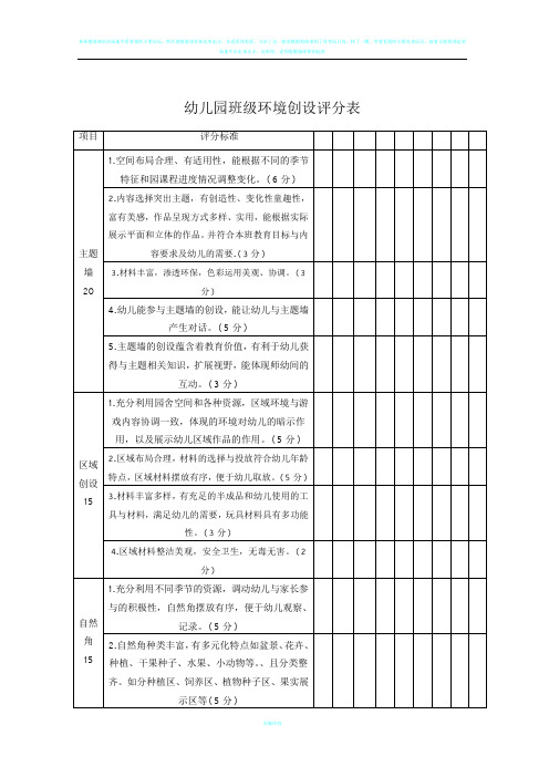 幼儿园环境创设评分表