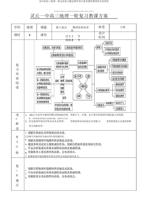 高中的高三地理一轮总结复习精品教学设计优质课件整体性及差异性