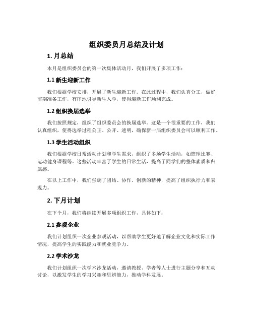 组织委员月总结及计划