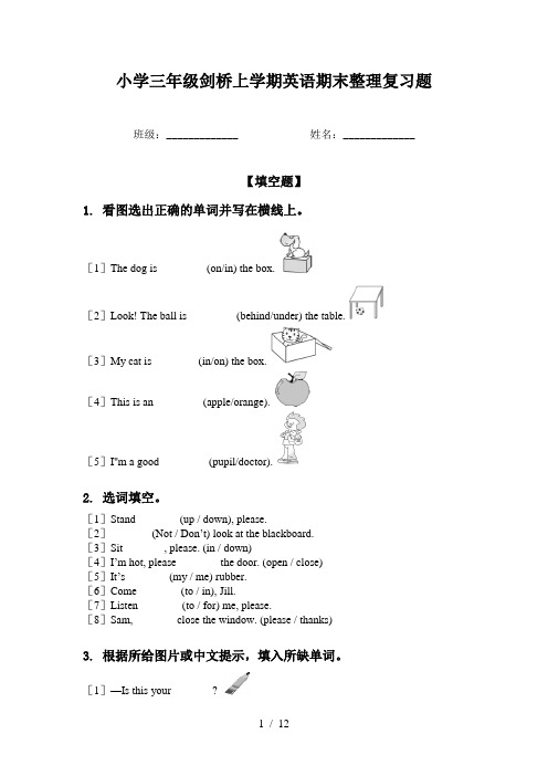 小学三年级剑桥上学期英语期末整理复习题