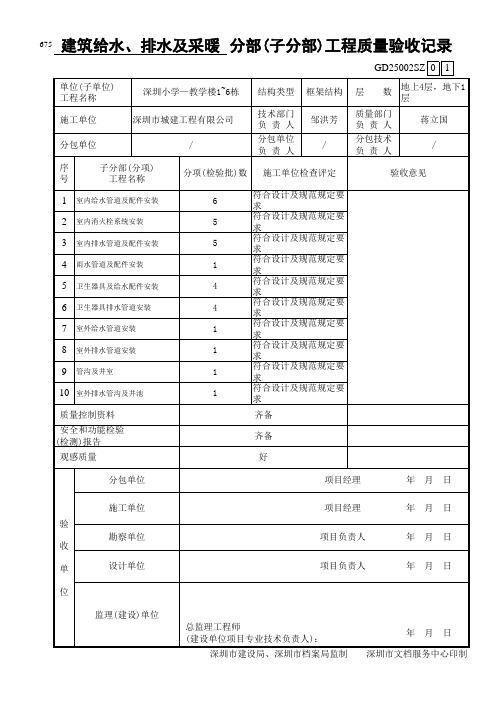 建筑给水排水工程分部工程质量验收记录-范例