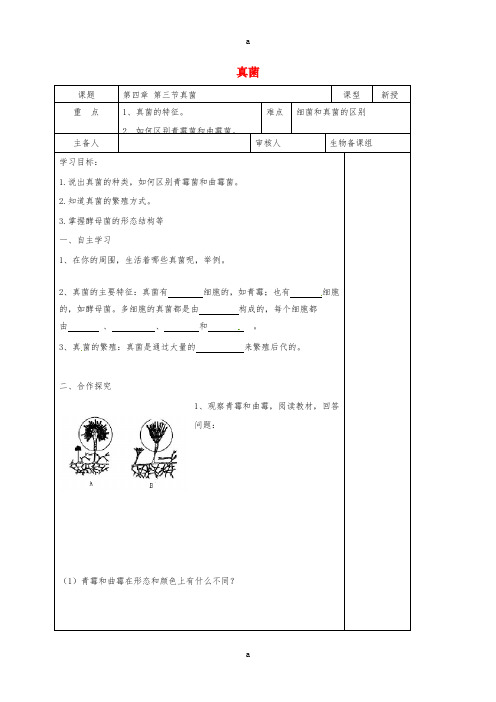 八年级生物上册 5.4.3 真菌教案 (新版)新人教版