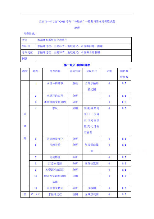 四川省宜宾市一中2017-2018学年高三上学期第六周补胎式周测地理试题 Word版含答案