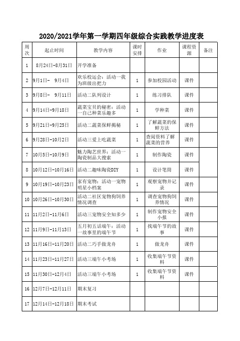 四年级上册综合实践进度表_