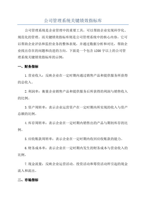 公司管理系统关键绩效指标库