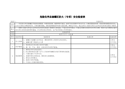 危险化学品储罐区防火(专项)安全检查表(样表)