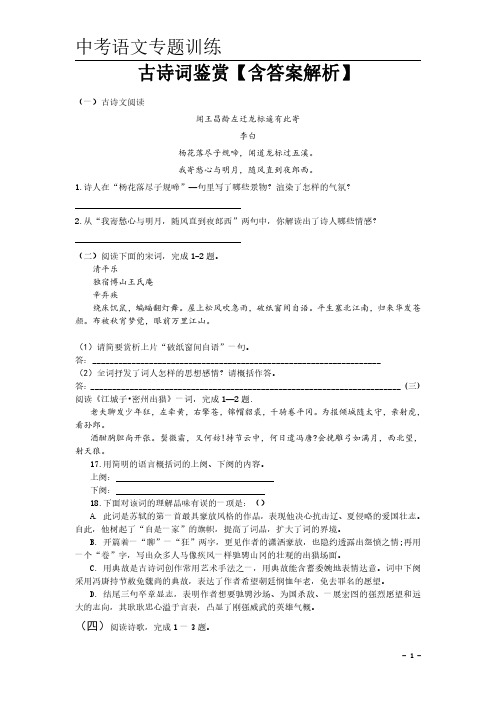 中考语文专题复习:古诗词鉴赏【含答案解析】