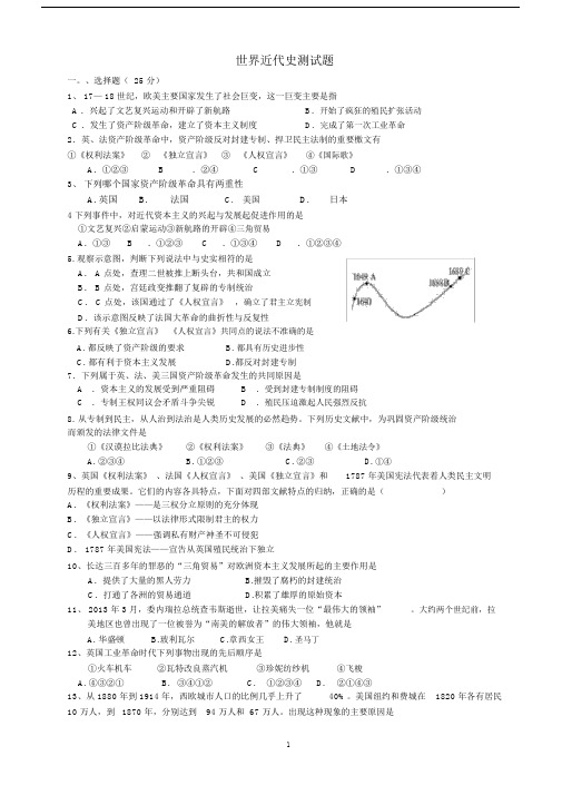 (完整版)世界近代史测试题(含答案).doc