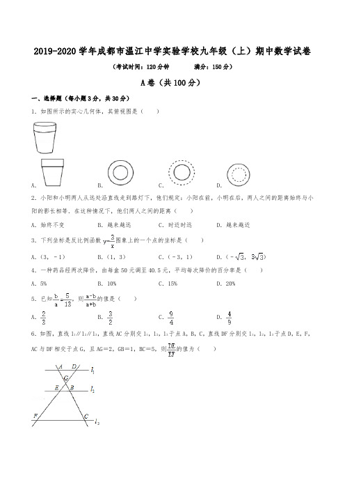 2019-2020学年成都市温江中学实验学校九年级(上)期中数学试卷(含解析)