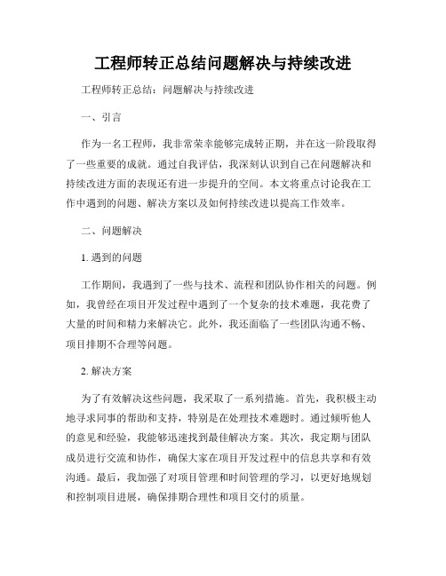 工程师转正总结问题解决与持续改进