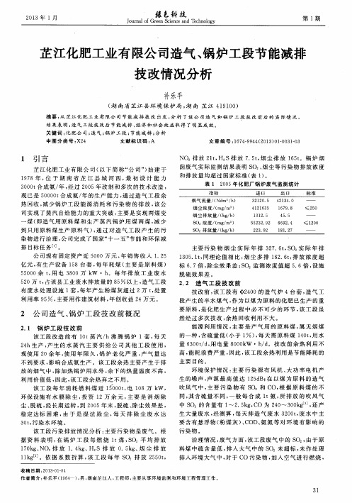 芷江化肥工业有限公司造气、锅炉工段节能减排技改情况分析