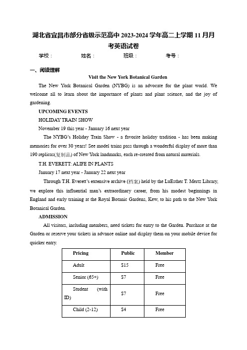 湖北省宜昌市部分省级示范高中2023-2024学年高二上学期11月月考英语试卷(含答案)