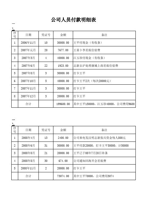 公司人员付款明细表