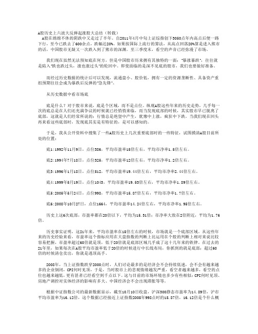 A股历史上六波大反弹起涨股大总结