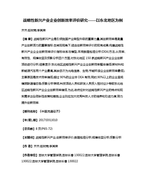 战略性新兴产业企业创新效率评价研究——以东北地区为例