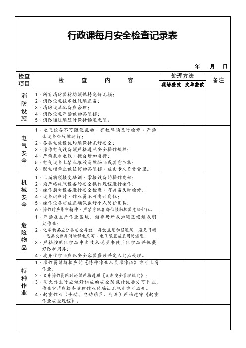 行政部每月安全检查记录表(定稿)