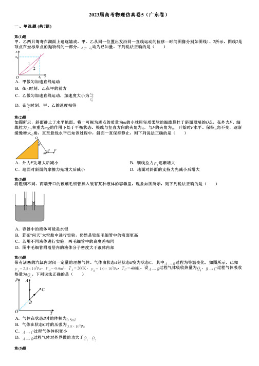 2023届高考物理仿真卷5(广东卷)