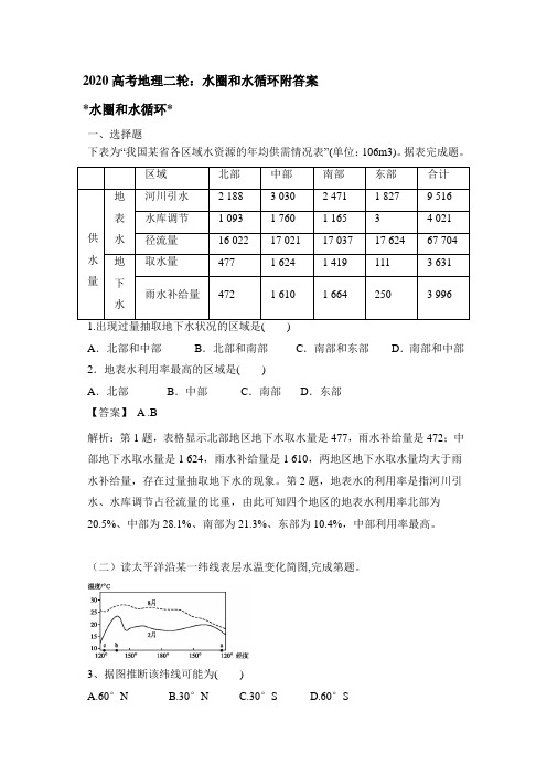 2020年高考地理二轮：水圈和水循环附答案