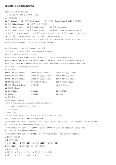 螺丝常用术语及物料编号方法