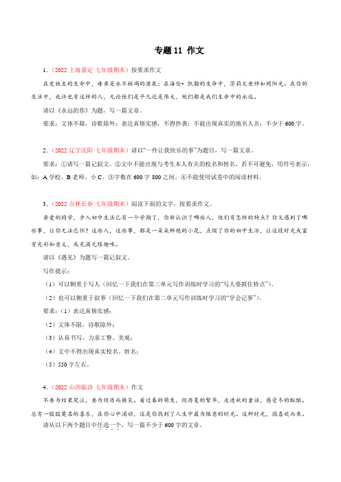 专题11：作文(专题过关)2022-2023学年七年级语文上学期期中期末考点大串讲(部编版原卷版)