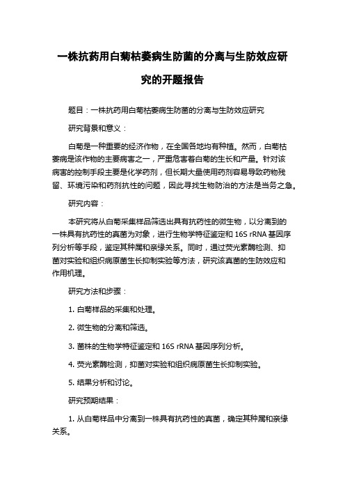 一株抗药用白菊枯萎病生防菌的分离与生防效应研究的开题报告