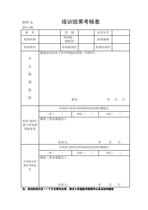 培训效果考核表