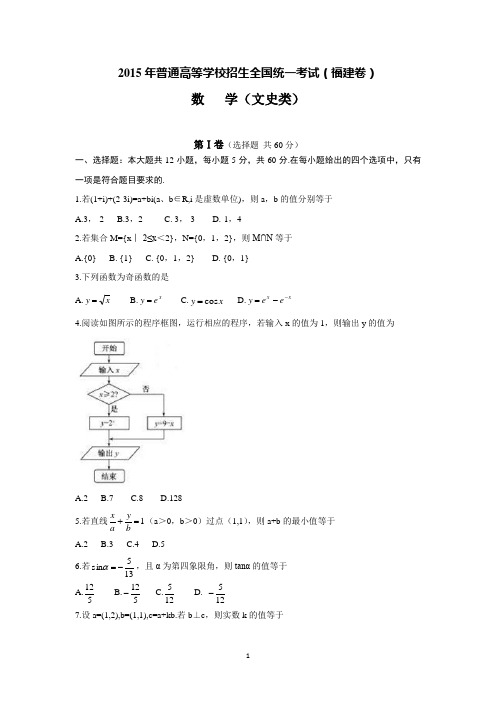 2015年高考试题(福建卷)——文科数学