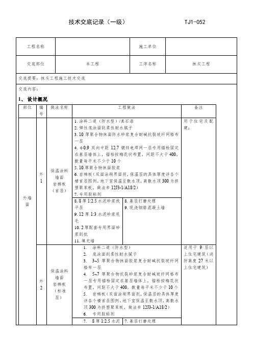 抹灰工程技术交底