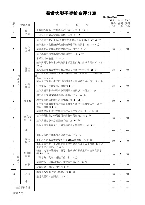 最新版JGJ59-2011安全检查评分表(全套自动计算)