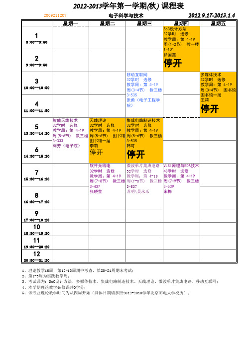 2012-2013学年秋季学期2009级(共103个)班级课表(9)