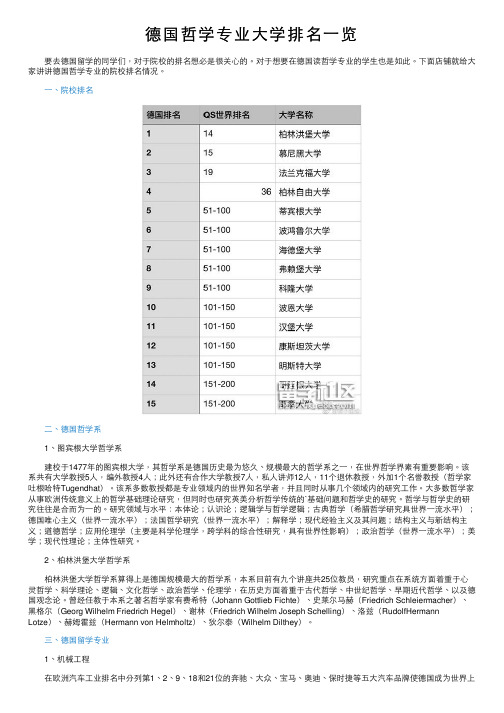 德国哲学专业大学排名一览