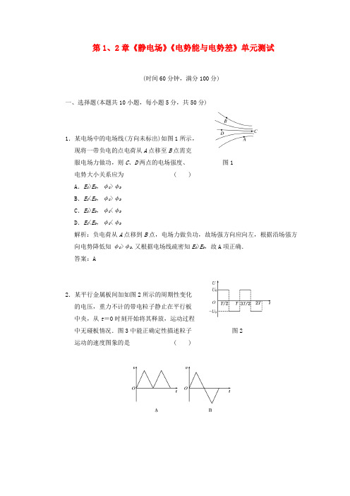 高中物理 第1、2章 静电场 电势能与电势差 140单元测