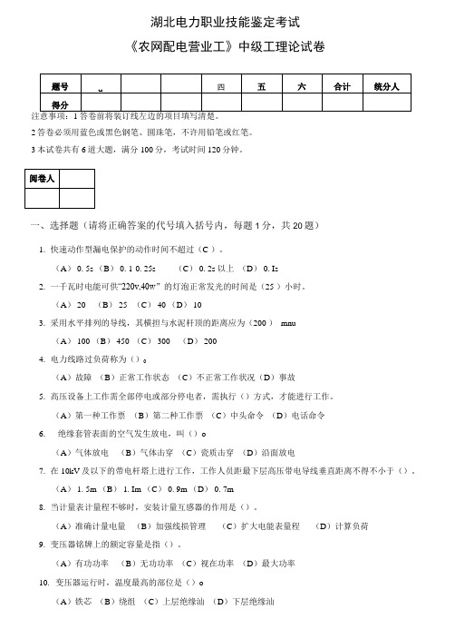 湖北电力职业技能鉴定考试.doc