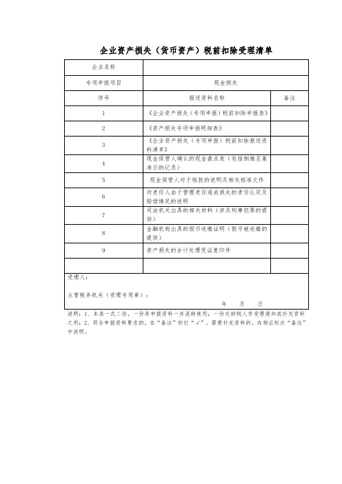 资产损失受理清单